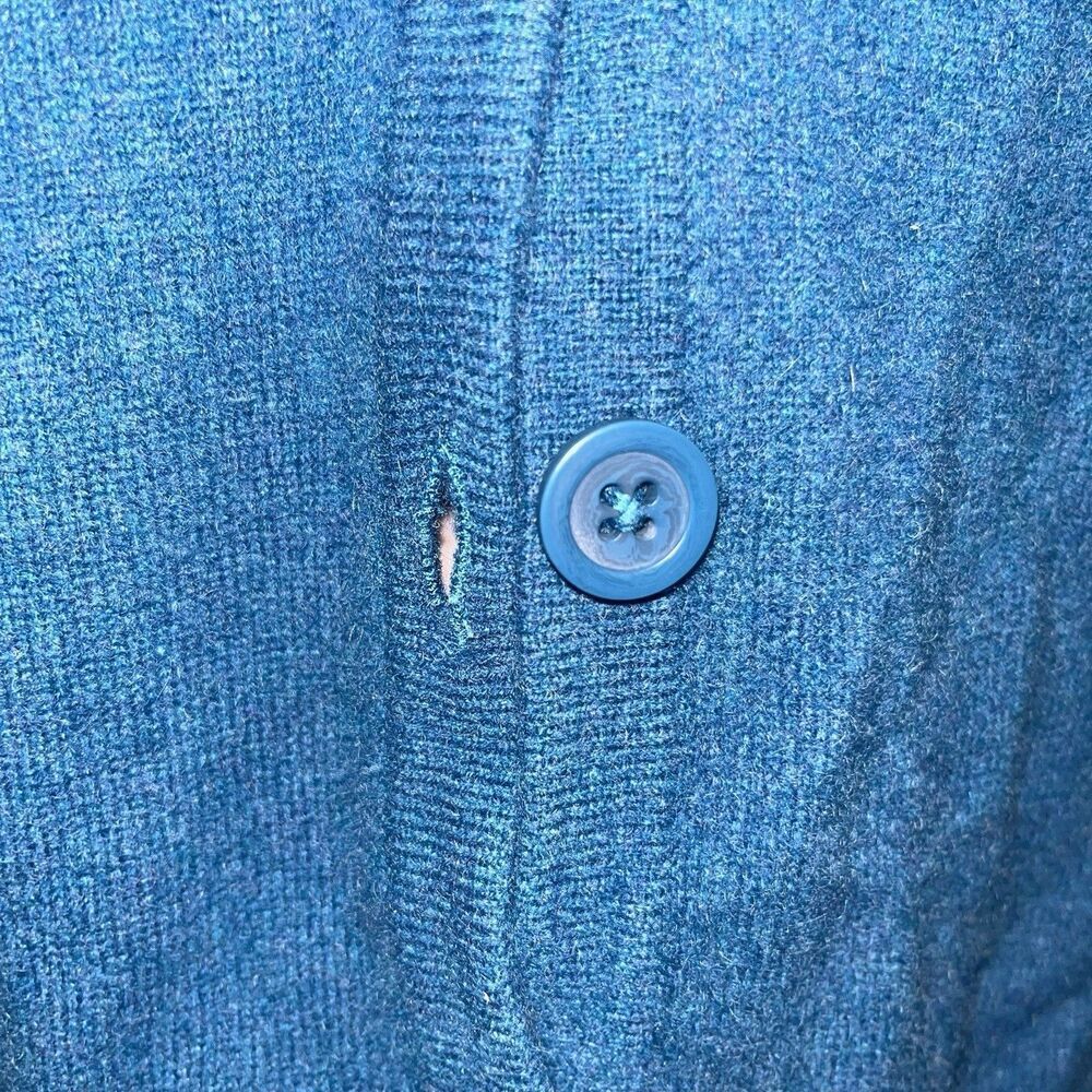 Garnet Hill (XS) Women’s 100% Cashmere Cardigan Sweater Teal Blue High Low - Picture 5 of 15